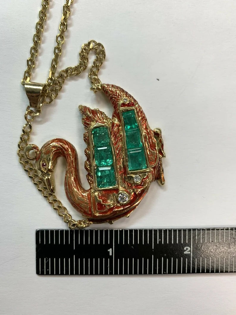 GIA Certified Gold Swan Pendant 6.50 Carat Natural Colombian Emerald Circa 1950