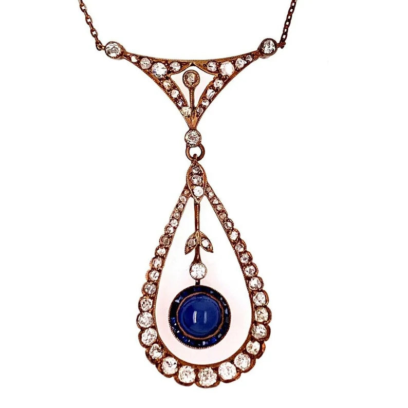 Edwardian Silver Pendant 2 Carats Natural Old Mine Diamond & Sapphire Circa 1910