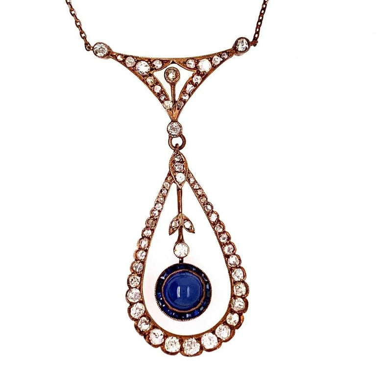 Edwardian Silver Pendant 2 Carats Natural Old Mine Diamond & Sapphire Circa 1910