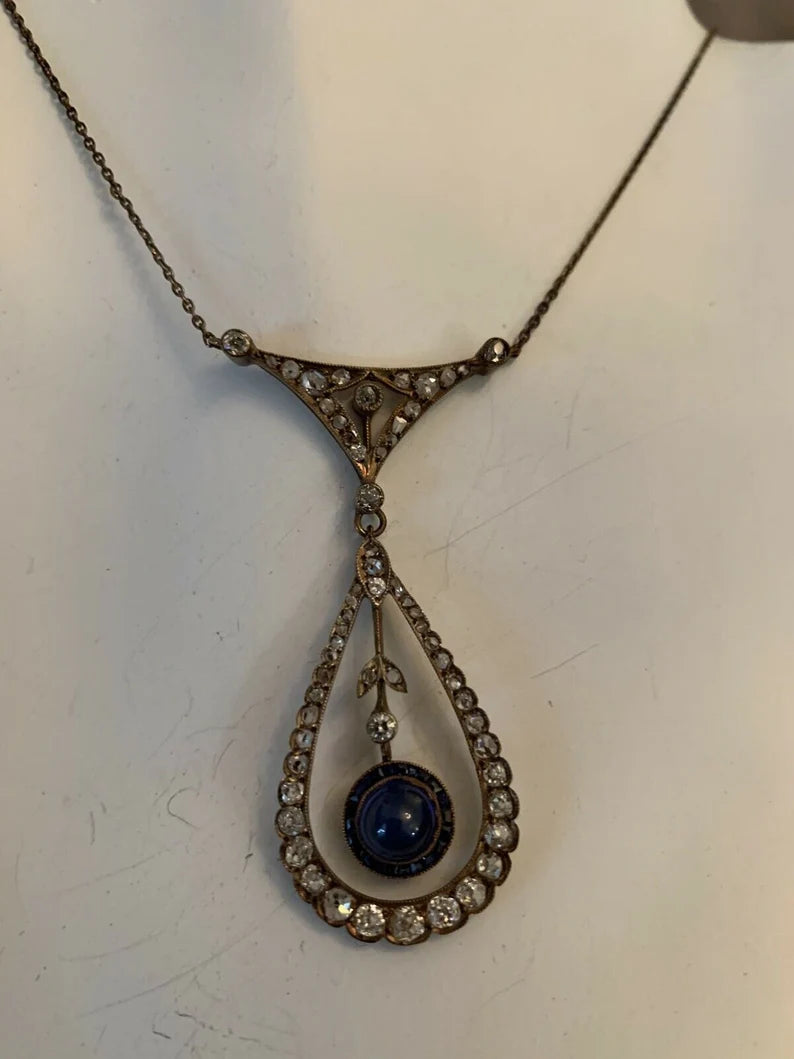 Edwardian Silver Pendant 2 Carats Natural Old Mine Diamond & Sapphire Circa 1910
