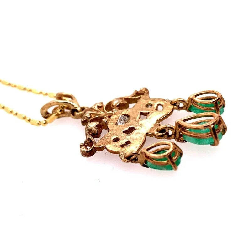 Retro Gold Pendant 1.80 Carat Natural Diamond & Emerald Gem Stone Circa 1960