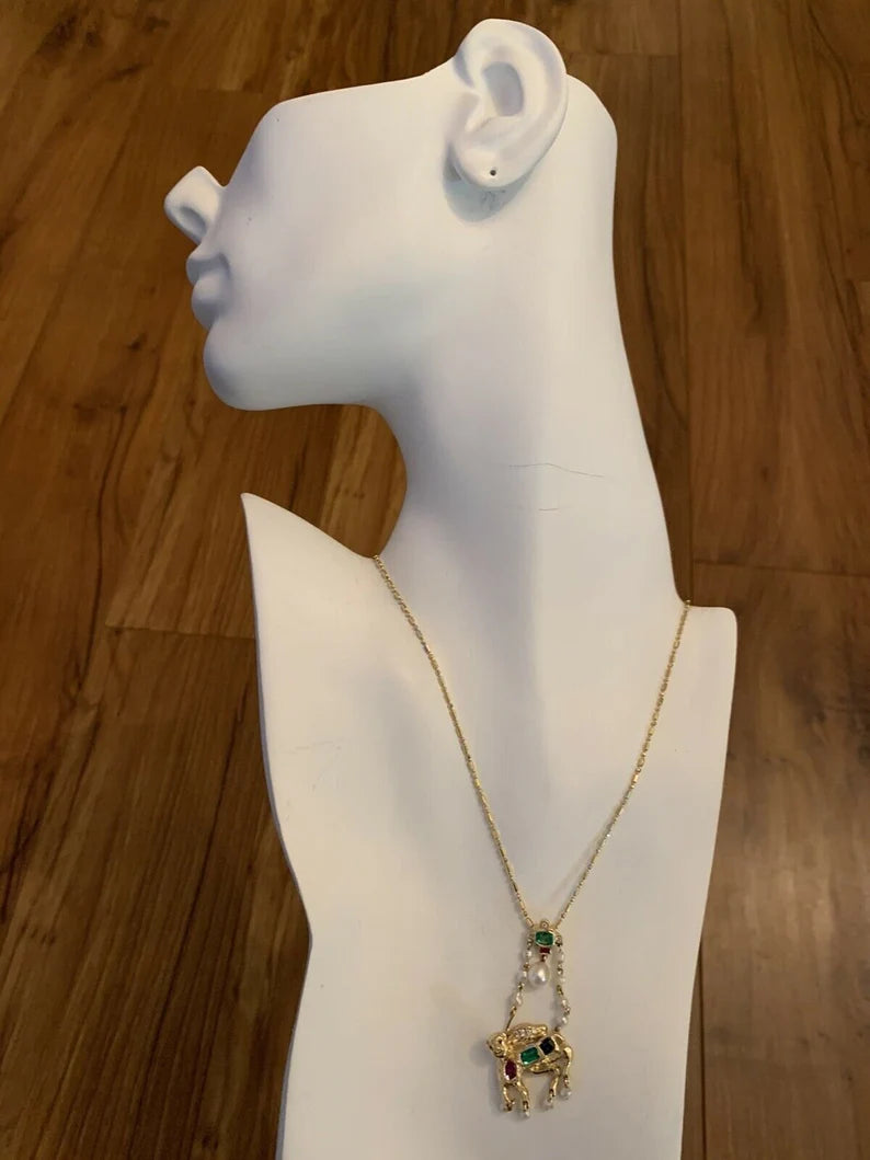 Retro Gold Camel Pendant 1.75 Carat Natural Diamond, Ruby, Emerald,Sapphire 1960