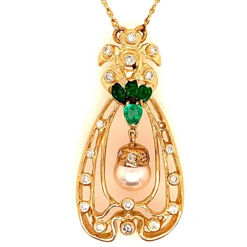 Retro Gold Pendant 1.75 Carat Natural Colombian Emerald Gem & Diamond Circa 1960