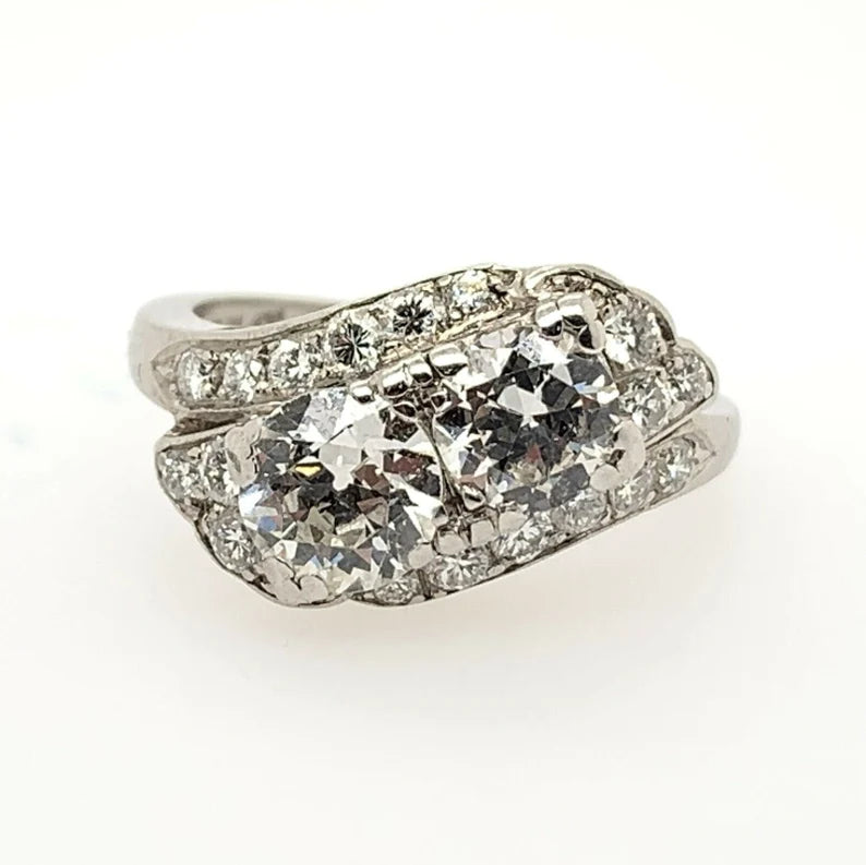Vintage Platinum 1.85ct Natural Diamond Ring & Band Set Round Brilliant Estate