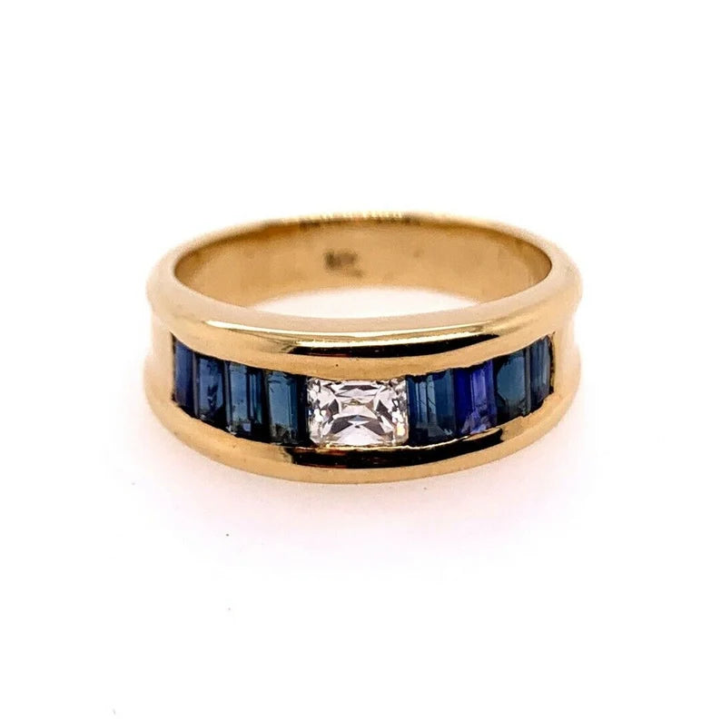 Retro Gold Cocktail Ring 1.4 Carat Natural Radiant Diamond & Sapphire Gem 1950