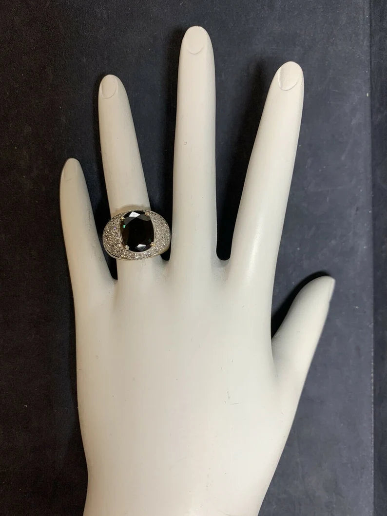 Retro Gold 5.5 Carat Natural Dark Blue Sapphire & Diamond Cocktail Gem Ring 1950