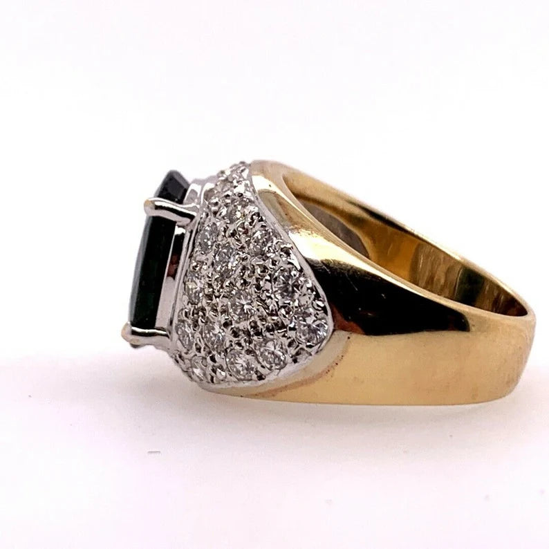 Retro Gold 5.5 Carat Natural Dark Blue Sapphire & Diamond Cocktail Gem Ring 1950