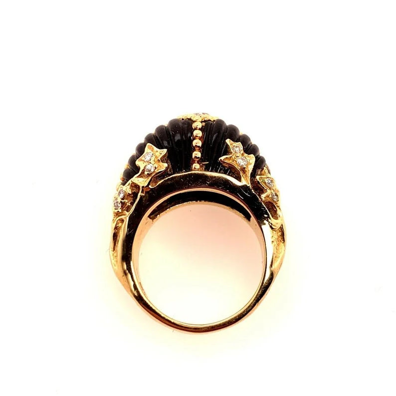 Retro Gold Cocktail Ring Natural 0.35 Carat Diamond & Carved Onyx Circa 1950