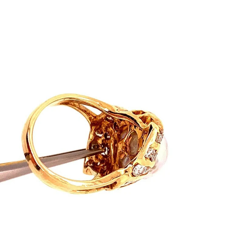 Retro Gold Cocktail Ring Natural 0.35 Carat Diamond & Carved Onyx Circa 1950