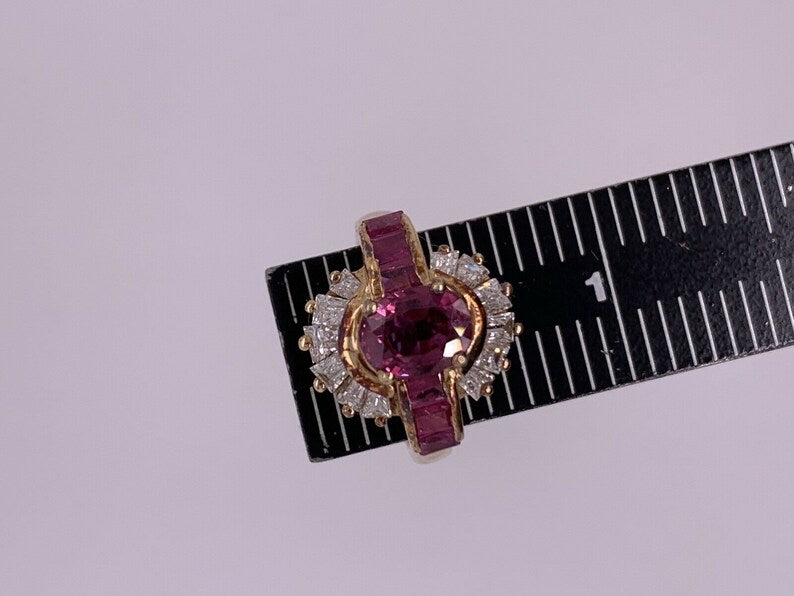 Retro Gold Cocktail Ring 3.25 Carat Natural Oval Gem Ruby & Diamond Circa 1950