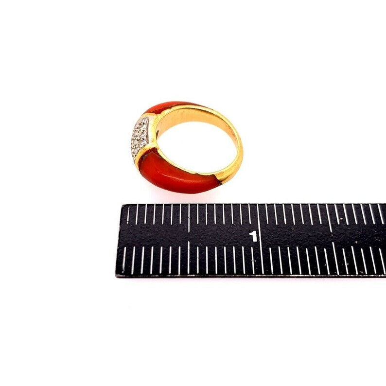 Retro Gold Cocktail Ring Natural Coral & 0.55 Carat Diamond Handmade Circa 1950