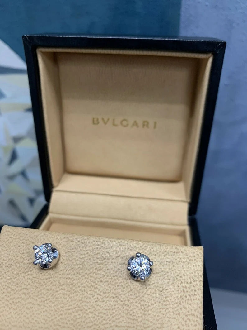 Modern Gold BULGARI 1.40 Carat GIA Certified Natural D Color VS Diamond Earrings