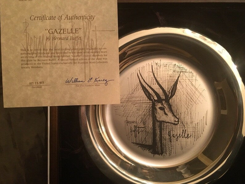 Bernard Buffet GAZELLE Plate Sterling Silver Collector Franklin Vintage Estate