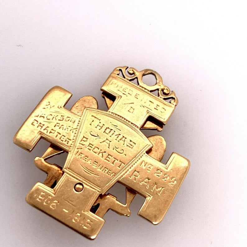 Vintage 14k Gold Pendant Watch Fob Folding Always Faithful Eagle Marine 32 Mason