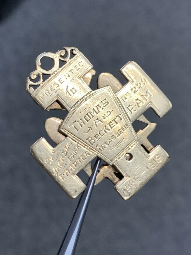 Vintage 14k Gold Pendant Watch Fob Folding Always Faithful Eagle Marine 32 Mason