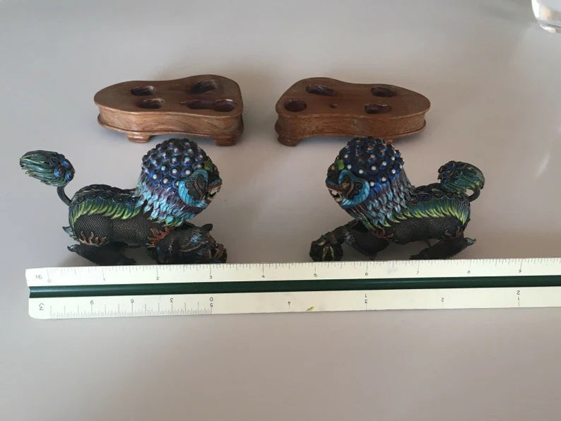Very Rare Vintage Chinese Silver 925 Enamel Lion Fixture Estate Antique Gem