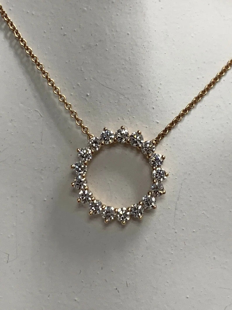 Rose Gold .93 Carat Natural Colorless Round Brilliant Cut Diamond Modern Pendant