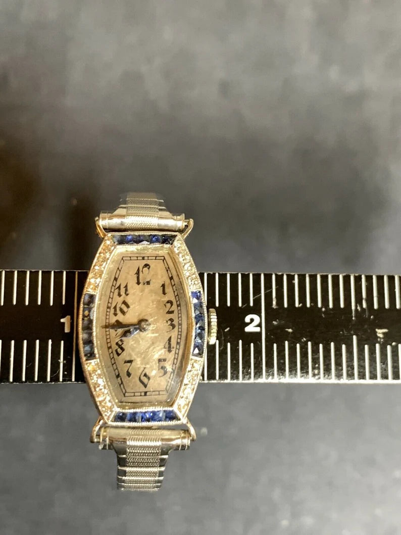Ladies Platinum & Gold Longines Natural Diamond & Sapphire Manual Cocktail Watch