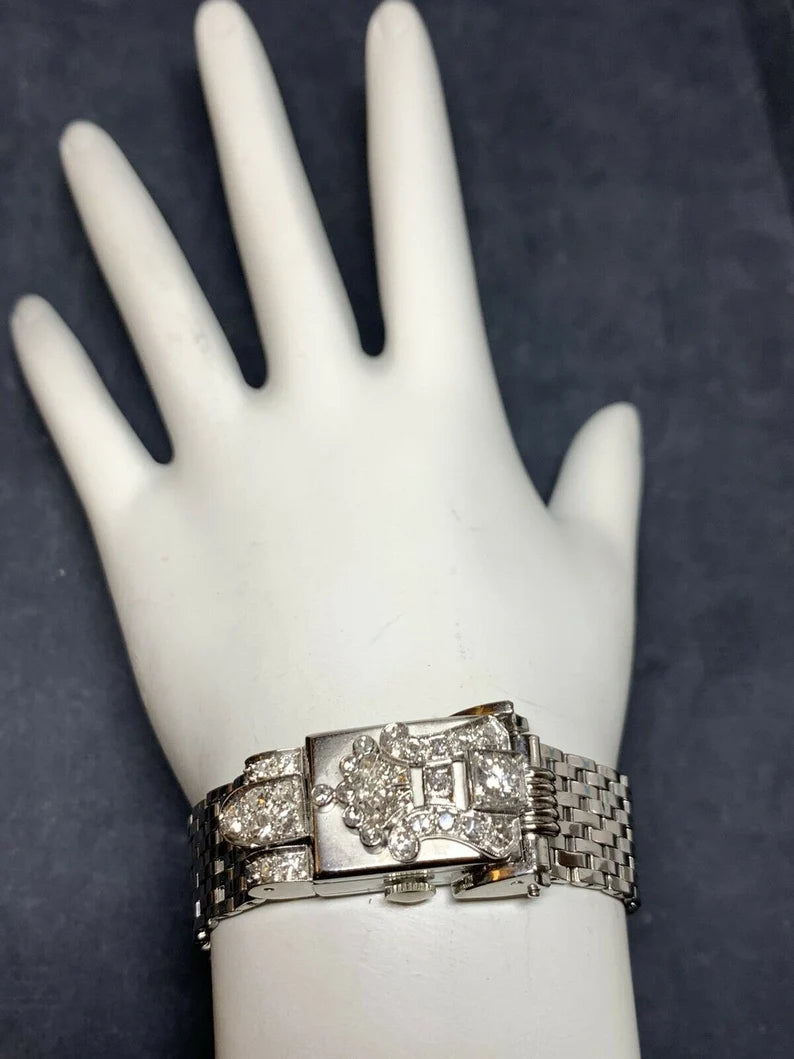 Ladies Vintage Platinum Geneva .60 Carat Natural Diamonds Cocktail Pop-Up Watch