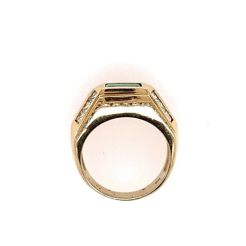 Gold Art Deco 2 Carat Ring Natural Green Emerald & Diamond Cocktail Circa 1960
