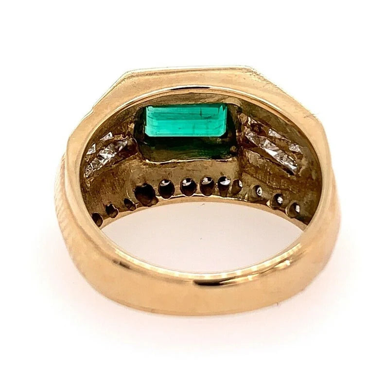 Gold Art Deco 2 Carat Ring Natural Green Emerald & Diamond Cocktail Circa 1960