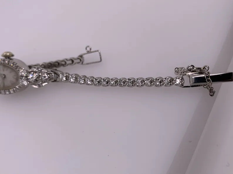 Ladies White Gold Hamilton 2 Carat Natural F Color Diamond Manual Cocktail Watch