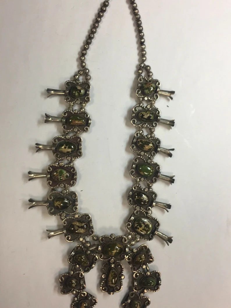 Sterling 925 Silver 481g Vintage Navajo AHIT like squash Estate Gem Stone Native