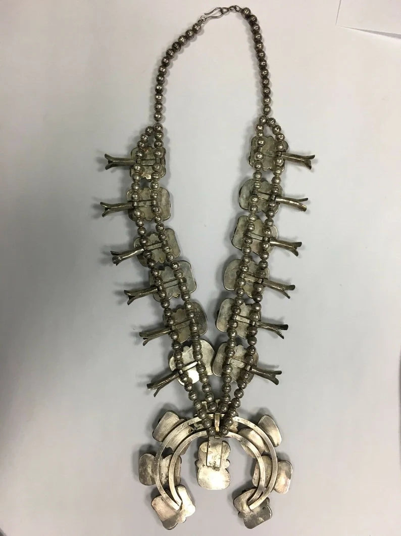 Sterling 925 Silver 481g Vintage Navajo AHIT like squash Estate Gem Stone Native