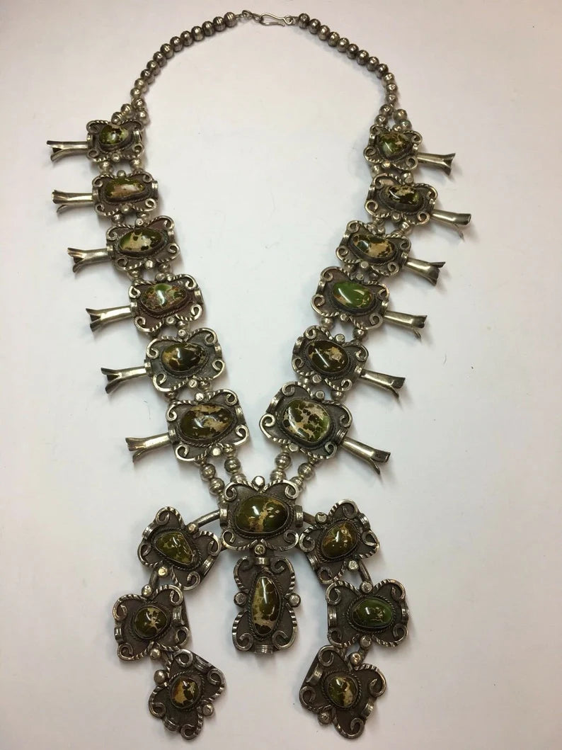 Sterling 925 Silver 481g Vintage Navajo AHIT like squash Estate Gem Stone Native