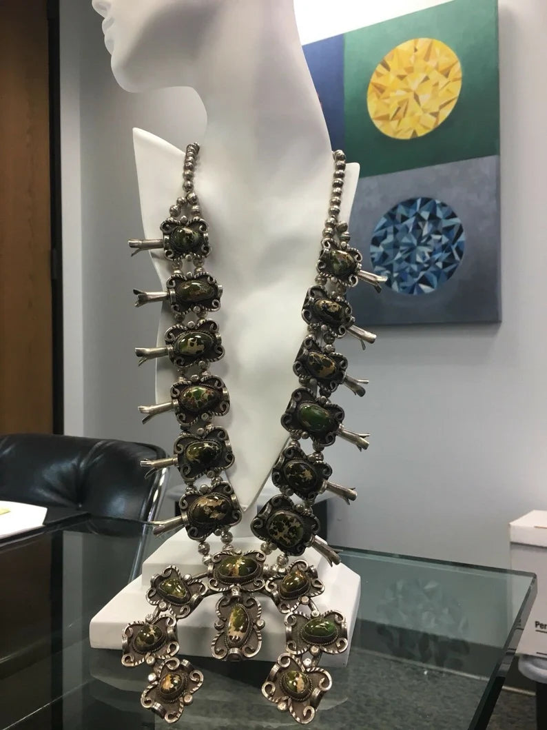 Sterling 925 Silver 481g Vintage Navajo AHIT like squash Estate Gem Stone Native