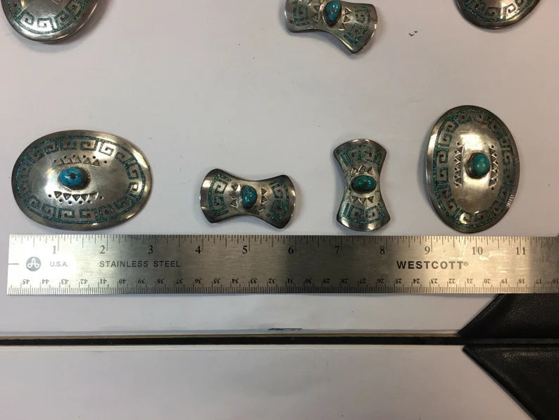Antique Silver Belt 925 482.7g INLAY Turquoise Old Pawn CONCHO Estate Gem Stone
