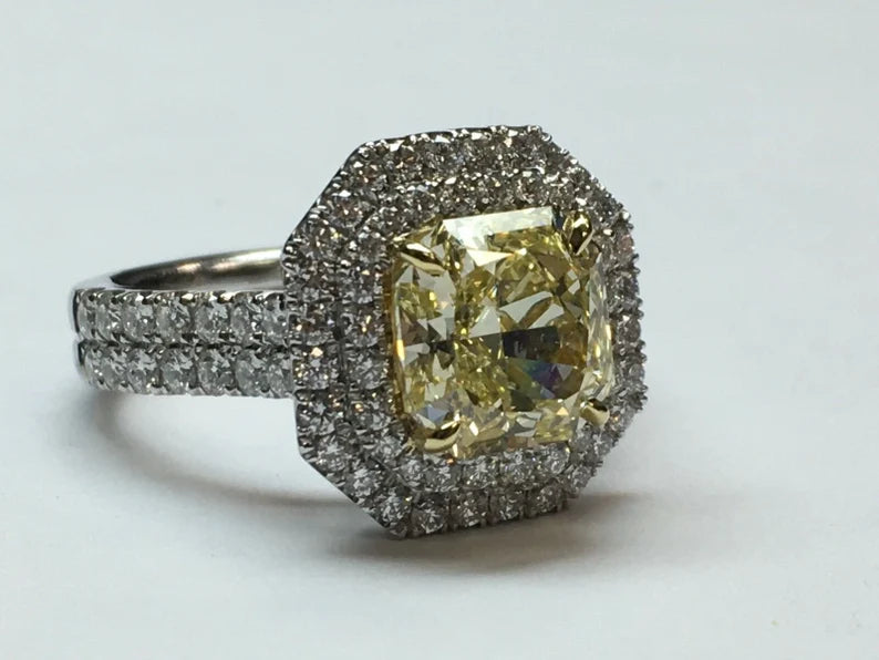 GIA Certified 2.48 Carat Natural Fancy Yellow Flawless Diamond Platinum Ring