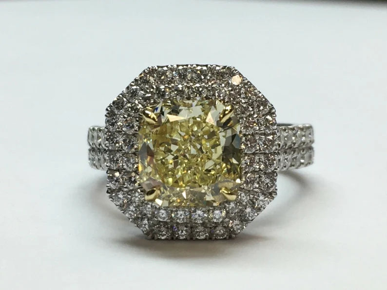 GIA Certified 2.48 Carat Natural Fancy Yellow Flawless Diamond Platinum Ring