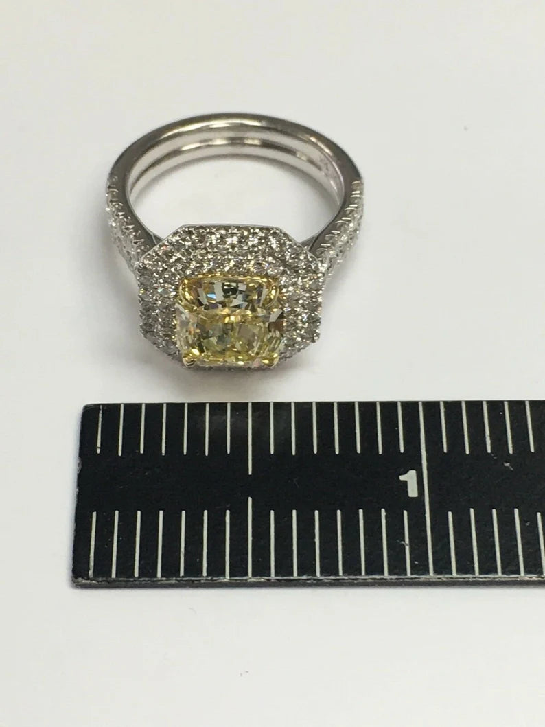 GIA Certified 2.48 Carat Natural Fancy Yellow Flawless Diamond Platinum Ring