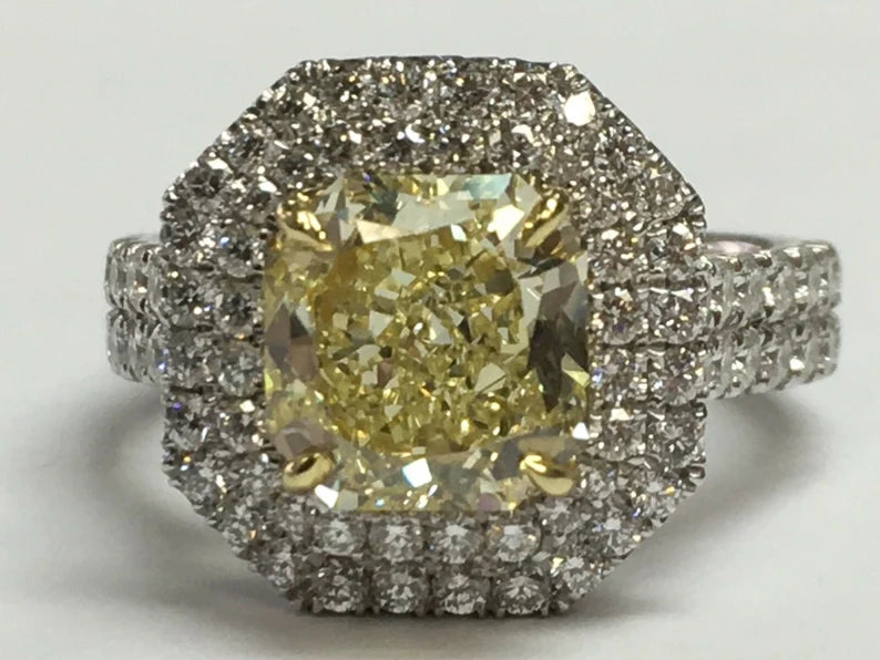 GIA Certified 2.48 Carat Natural Fancy Yellow Flawless Diamond Platinum Ring