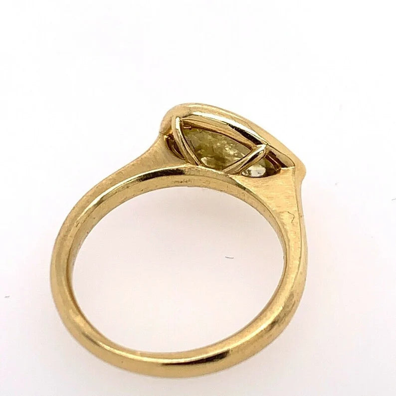 Gold 1.27 Carat Natural Pear Shaped Rose Cut Yellow Diamond Cocktail Ring