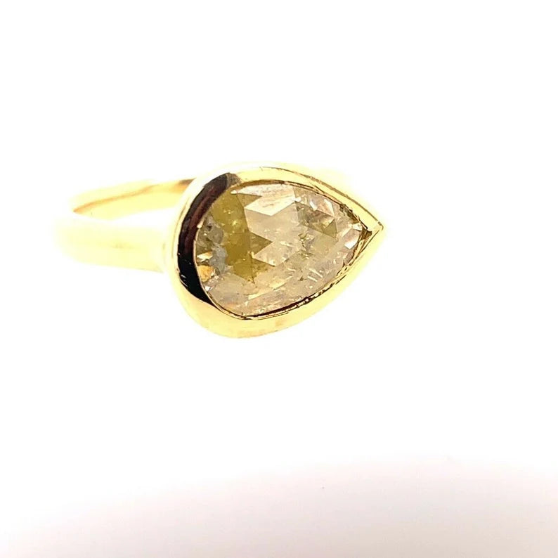 Gold 1.27 Carat Natural Pear Shaped Rose Cut Yellow Diamond Cocktail Ring