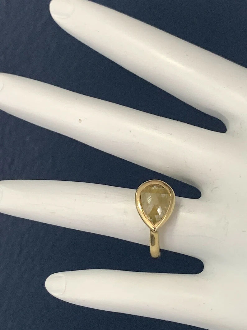Gold 1.27 Carat Natural Pear Shaped Rose Cut Yellow Diamond Cocktail Ring