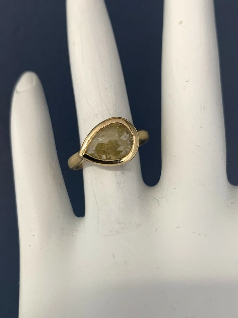 Gold 1.27 Carat Natural Pear Shaped Rose Cut Yellow Diamond Cocktail Ring