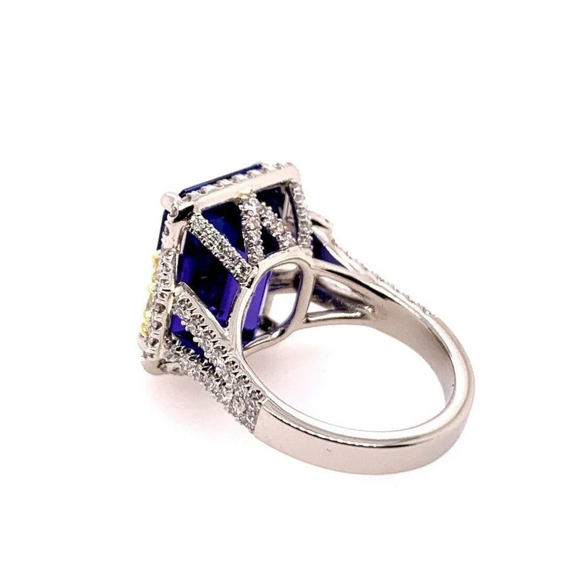 GIA Certified 15.88 Carat Natural Diamond & Tanzanite Platinum Cocktail Ring