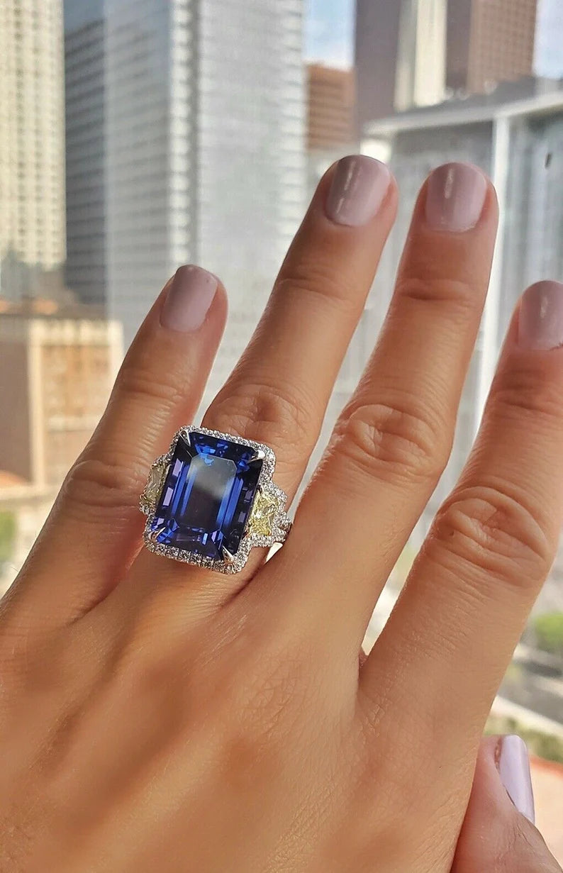 GIA Certified 15.88 Carat Natural Diamond & Tanzanite Platinum Cocktail Ring