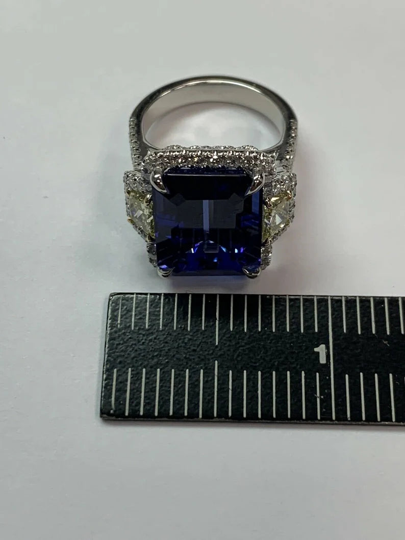 GIA Certified 15.88 Carat Natural Diamond & Tanzanite Platinum Cocktail Ring