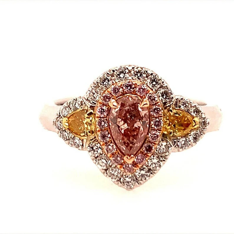 GIA Certified 0.38 Carat Natural Pear Pink Diamond Cocktail Gold Engagement Ring