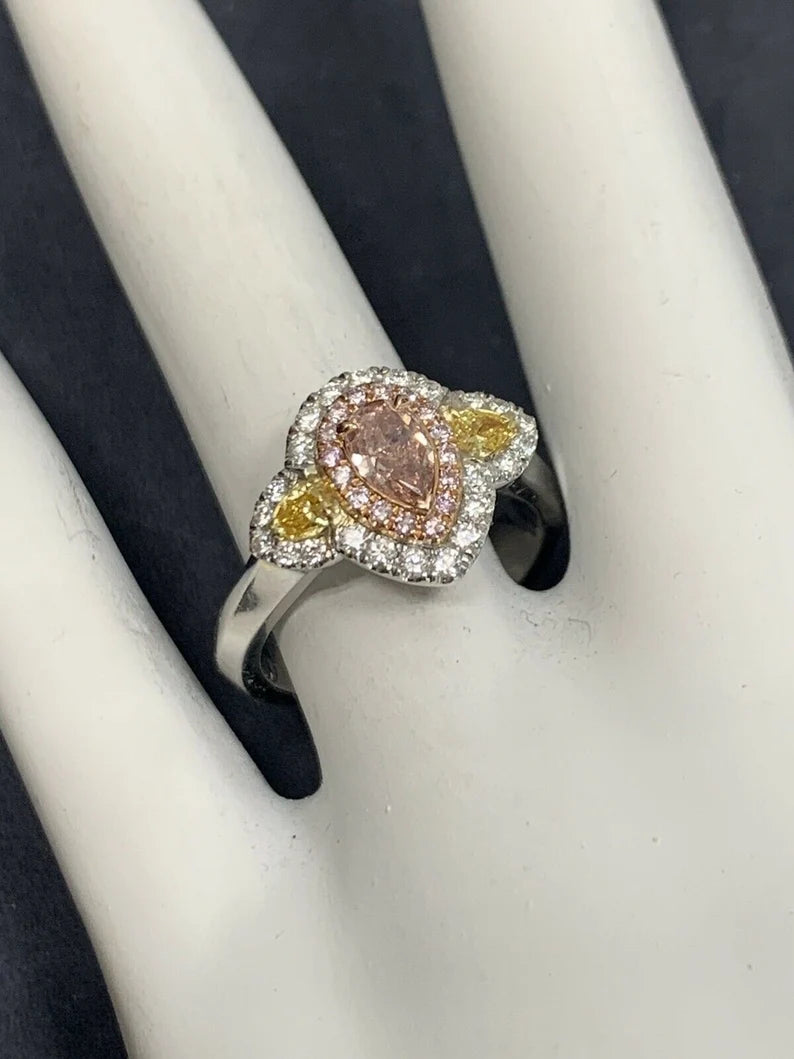 GIA Certified 0.38 Carat Natural Pear Pink Diamond Cocktail Gold Engagement Ring
