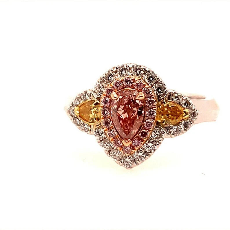 GIA Certified 0.38 Carat Natural Pear Pink Diamond Cocktail Gold Engagement Ring