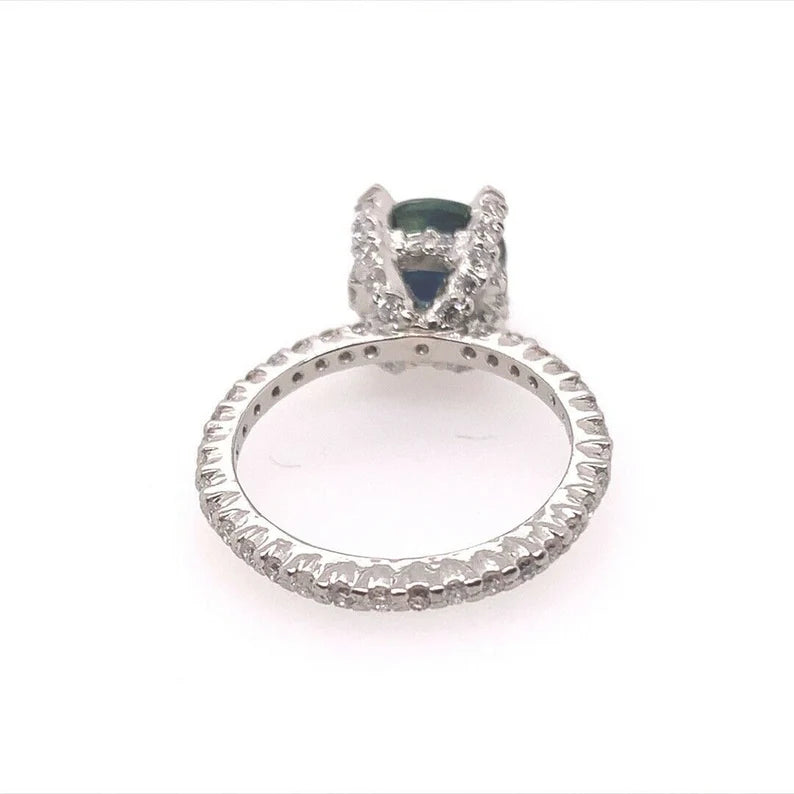 Retro 2.70 Carat Cushion Natural Midnight Blue Australian Sapphire Platinum Ring