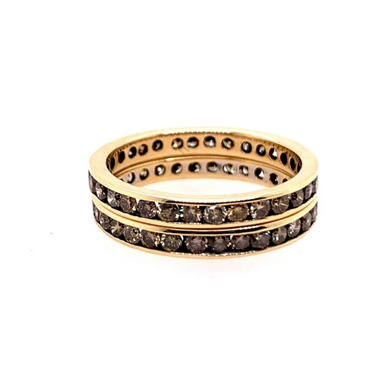 Modern Gold Band Pair 2.25 Carats Natural Champaign Diamond Engagement Ring Set