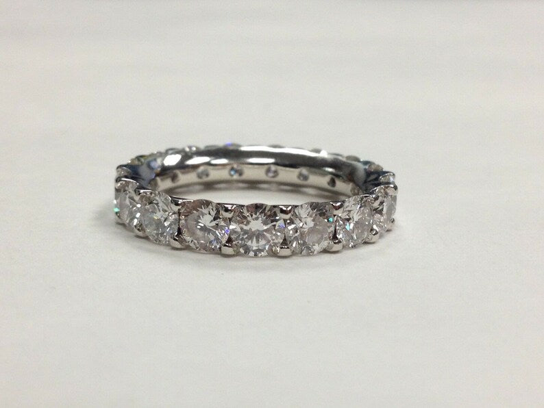 Platinum 4 Carat Round Brilliant Natural Colorless VVS Diamond Eternity Band