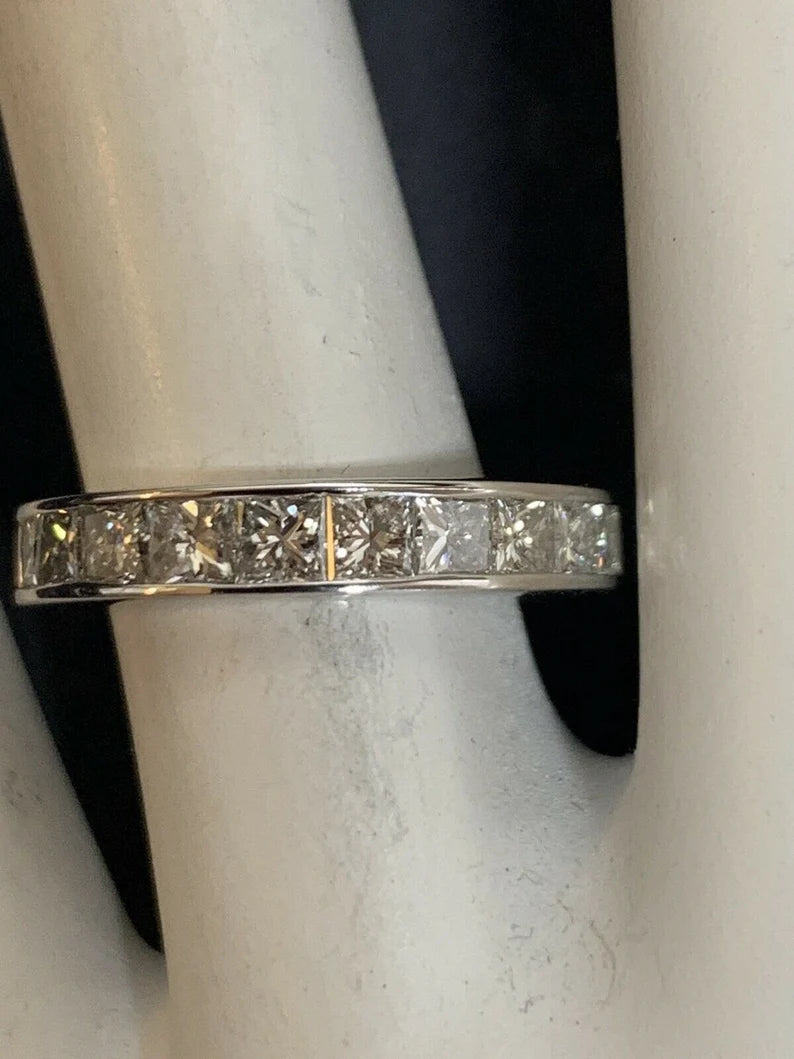 Modern Gold Ring 1.90 Carat Princess Natural Colorless Diamond Engagement Band