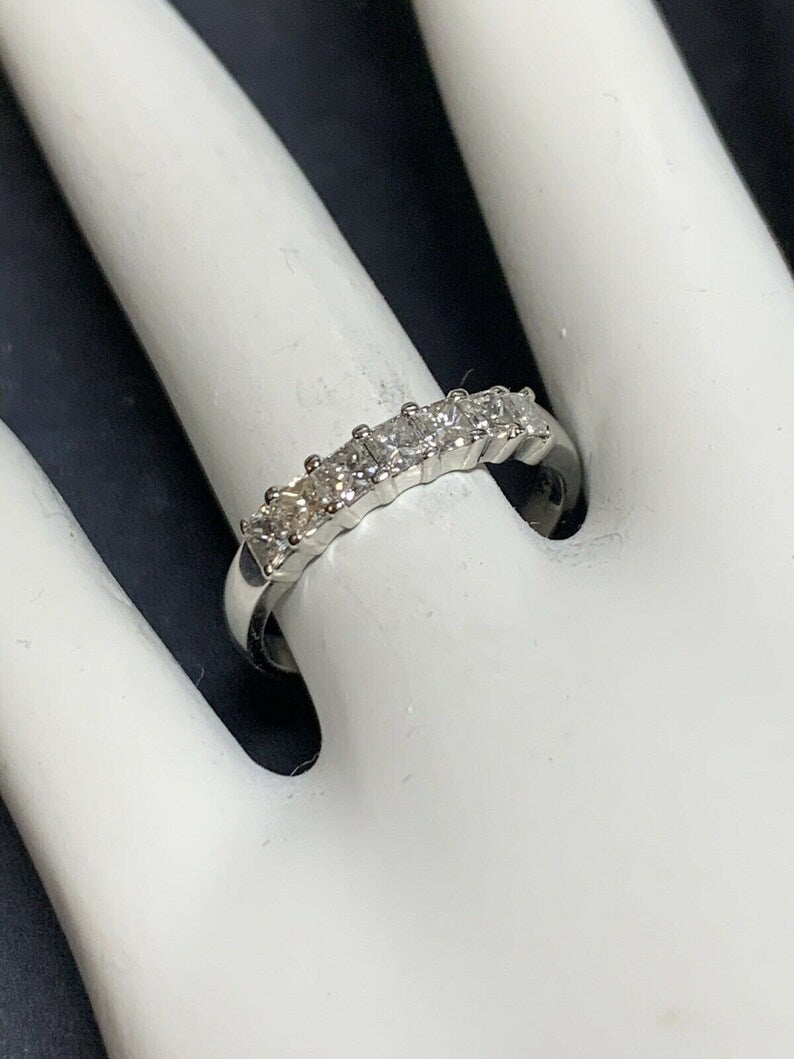 Modern Platinum Band 0.95 Carat Natural Colorless Princess Cut Diamond Band